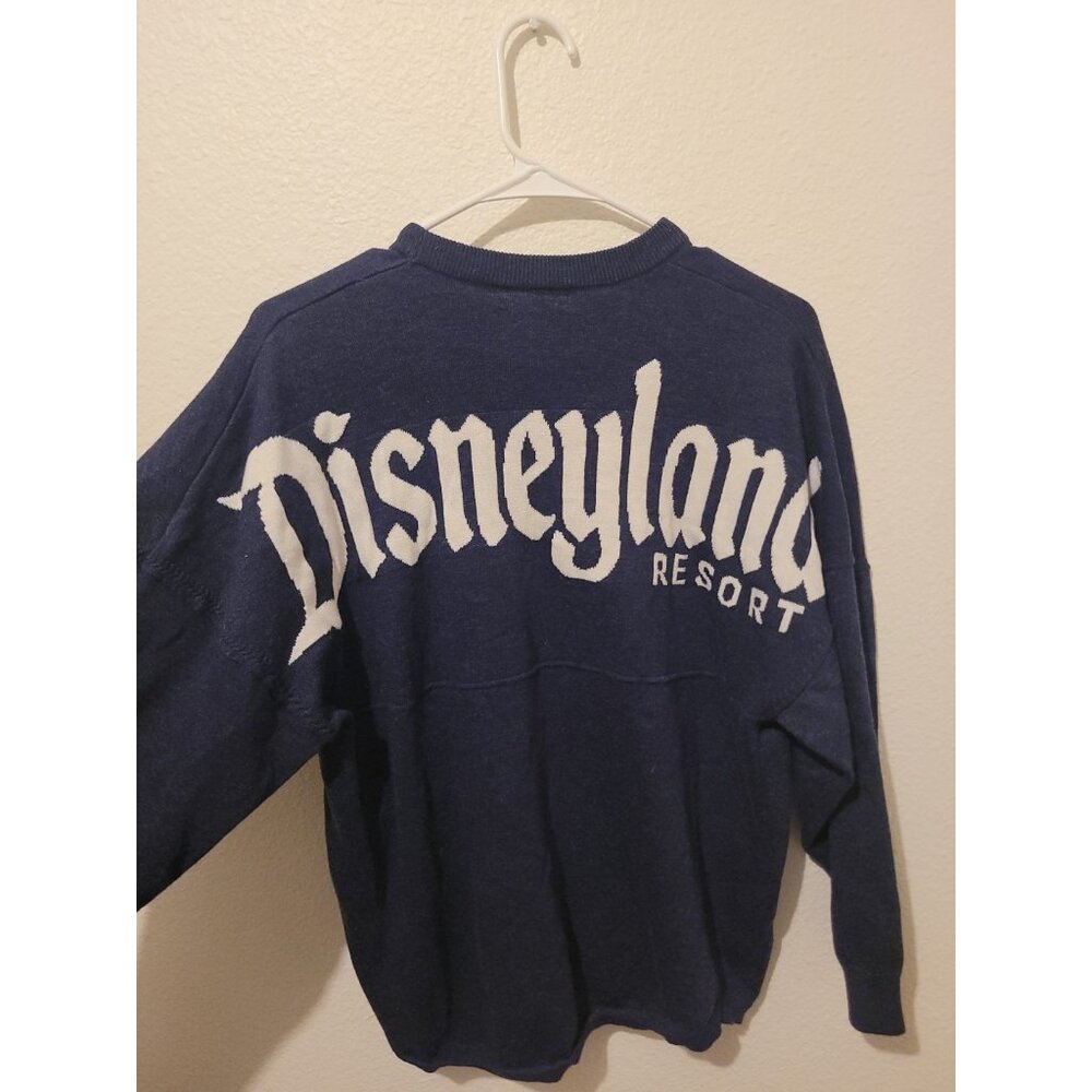 Disney Spirit Jersey Spellout Crewneck Sweater Knit Long Sleeve Blue Wmn S